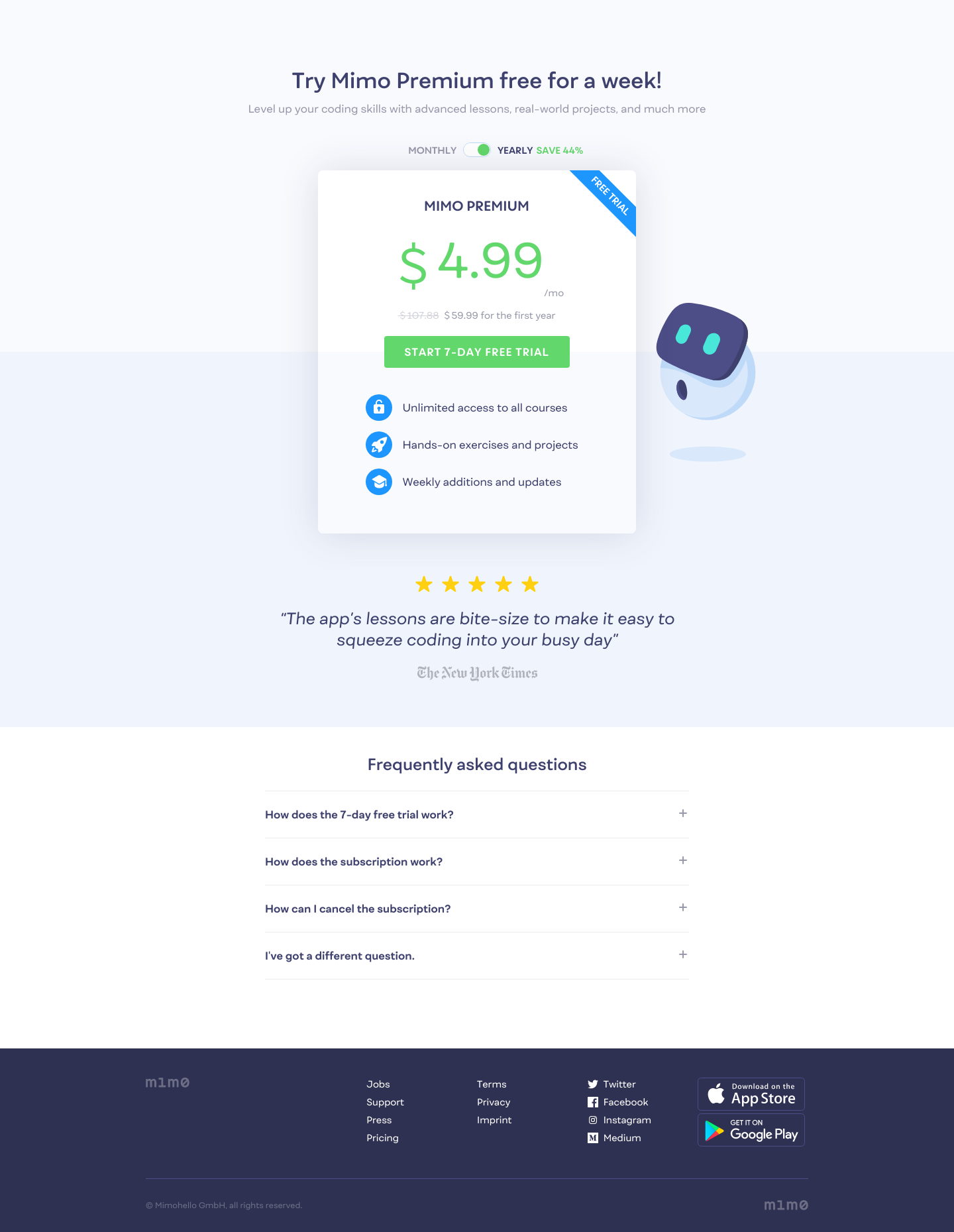 Getmimo Pricing screenshot