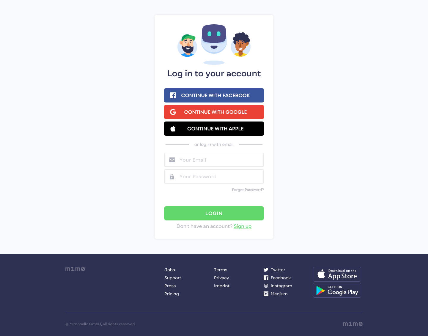 Getmimo Login screenshot