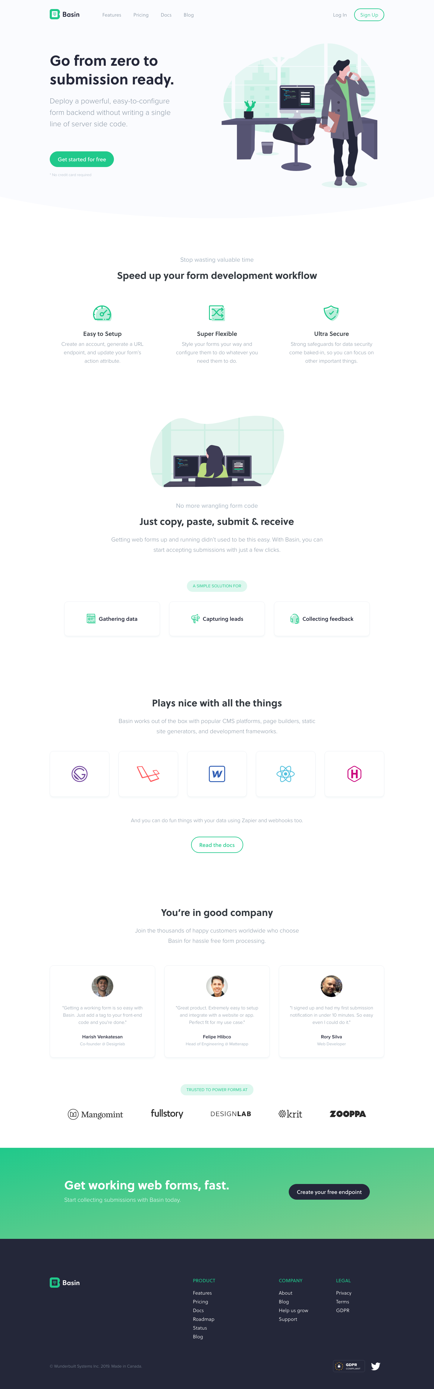 Usebasin Landing Page screenshot