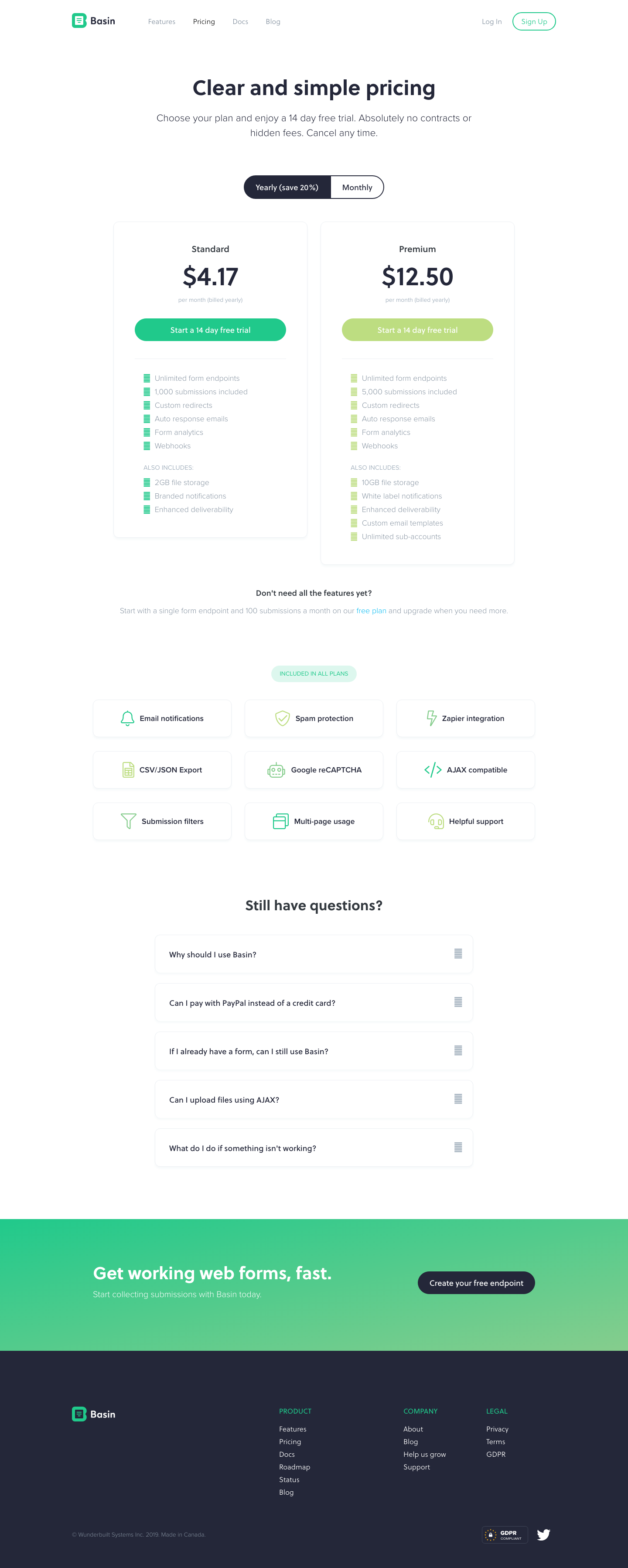 Usebasin Pricing screenshot