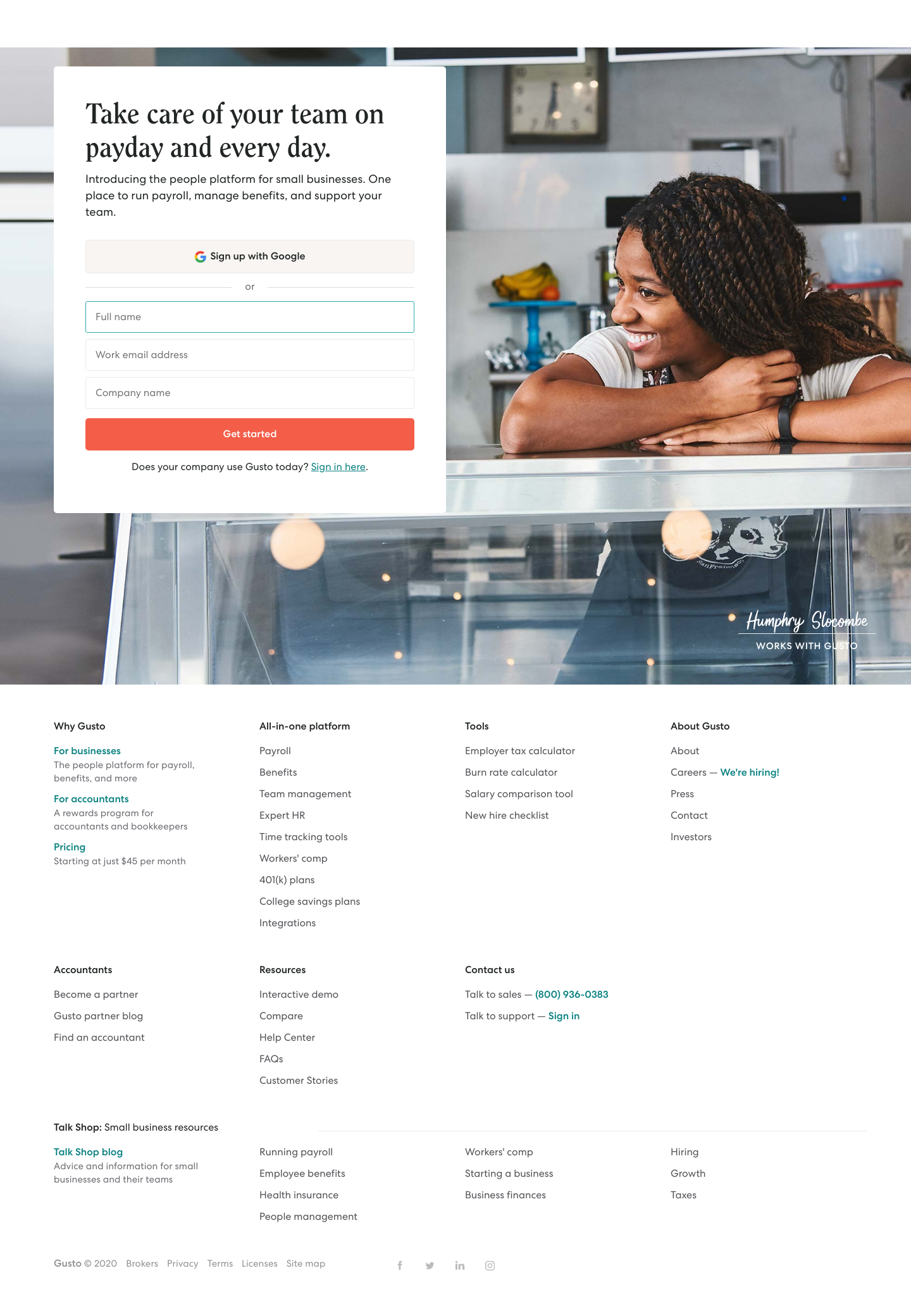 Gusto Landing Page screenshot