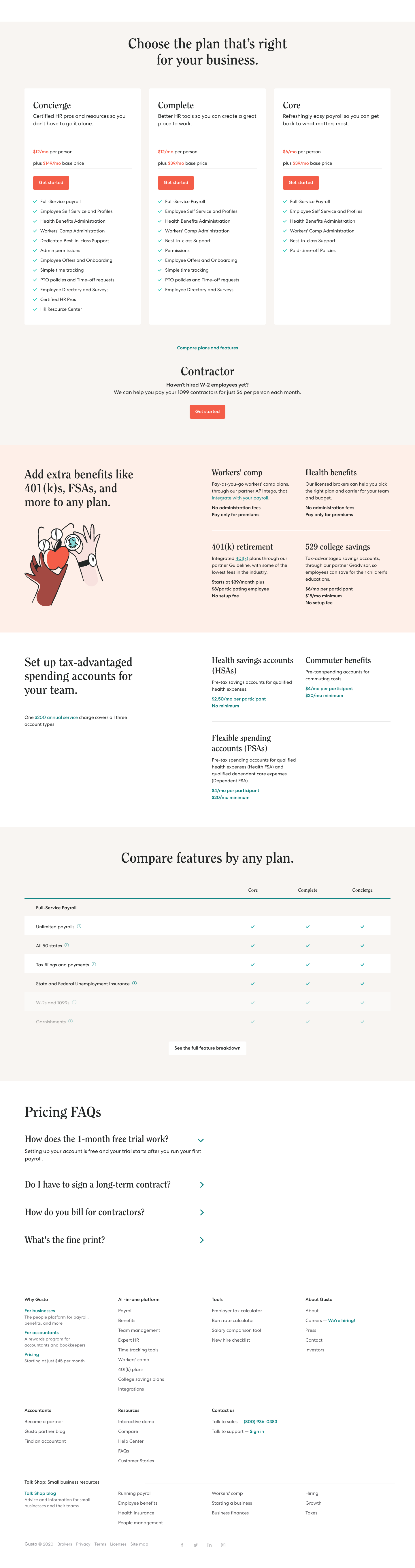 Gusto Pricing screenshot
