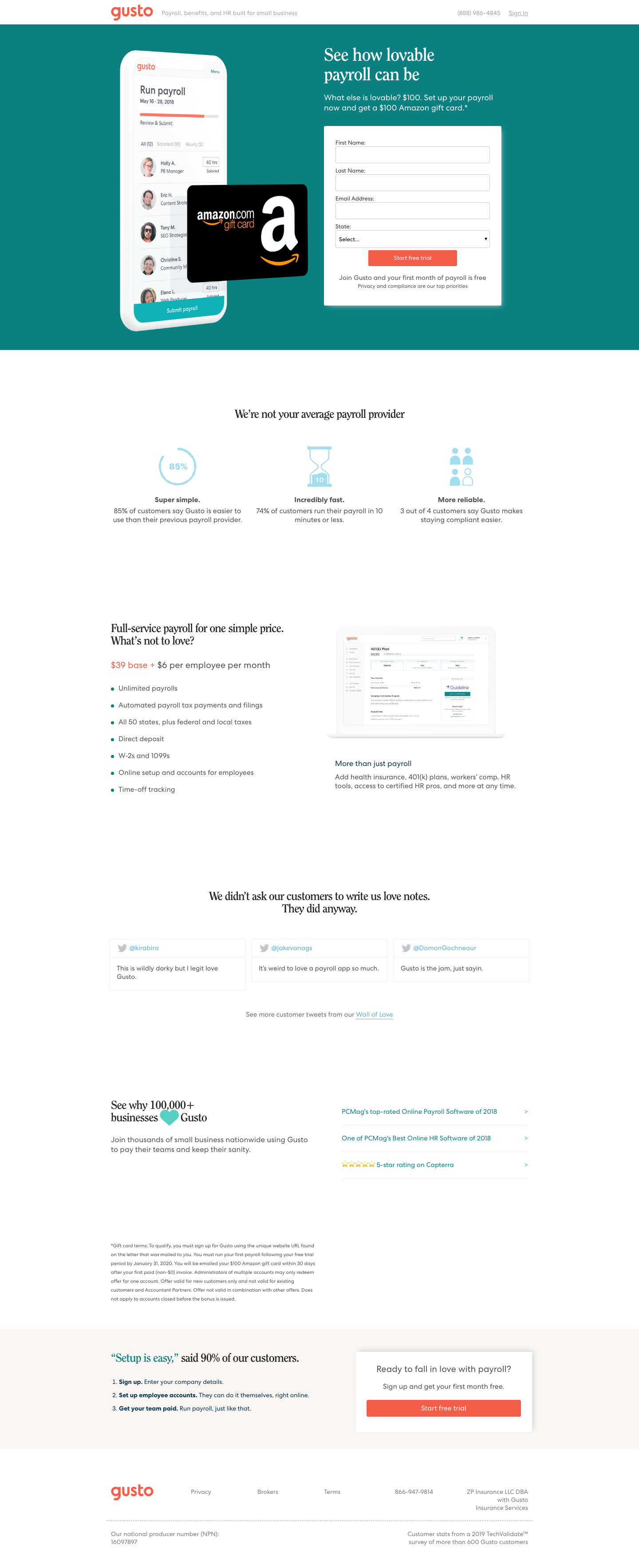 Gusto Signup screenshot
