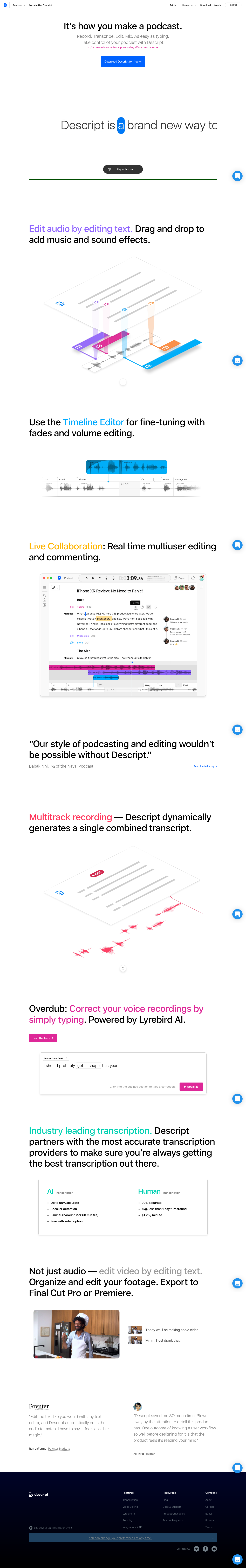 Descript Landing Page screenshot