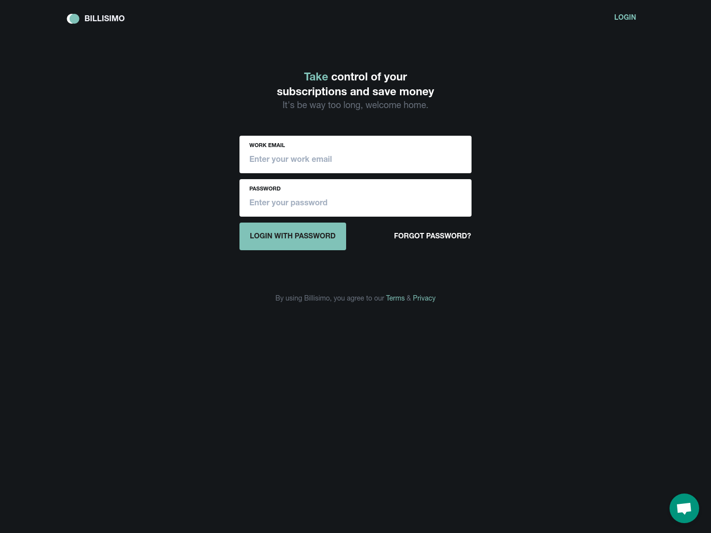 Billisimo Login screenshot