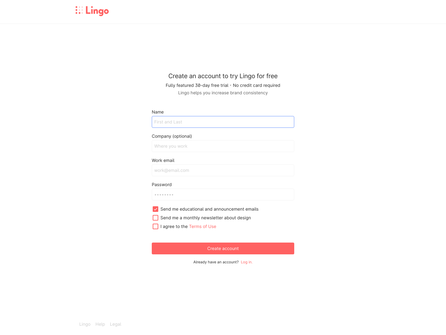 Lingo Signup screenshot
