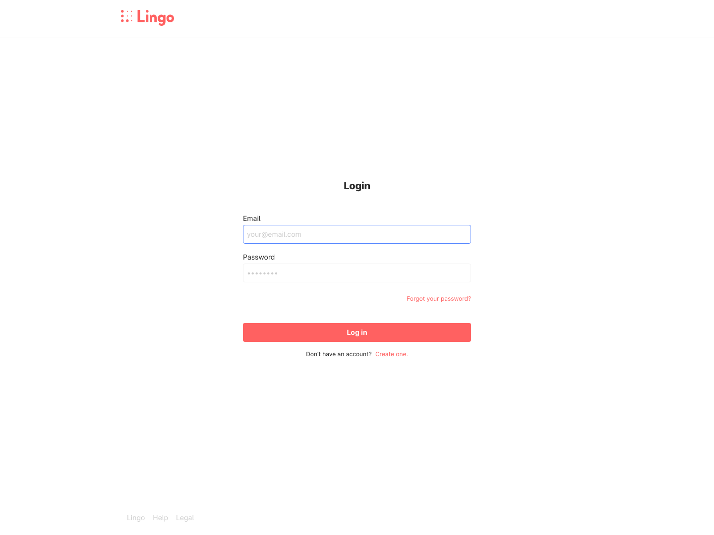 Lingo Login screenshot
