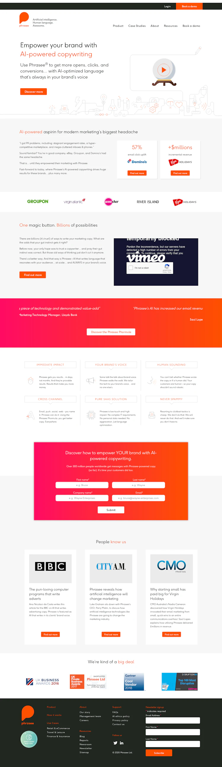 Phrasee Landing Page screenshot