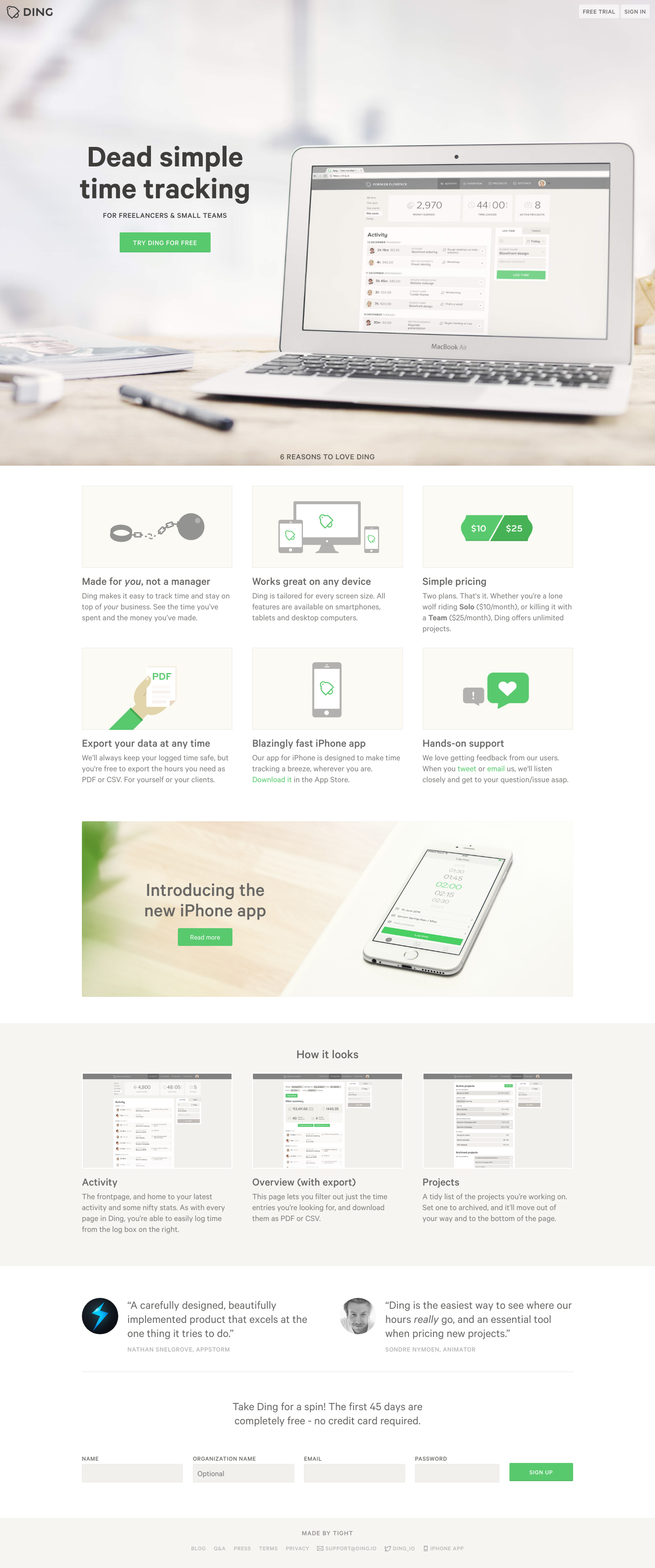 Ding Landing Page screenshot
