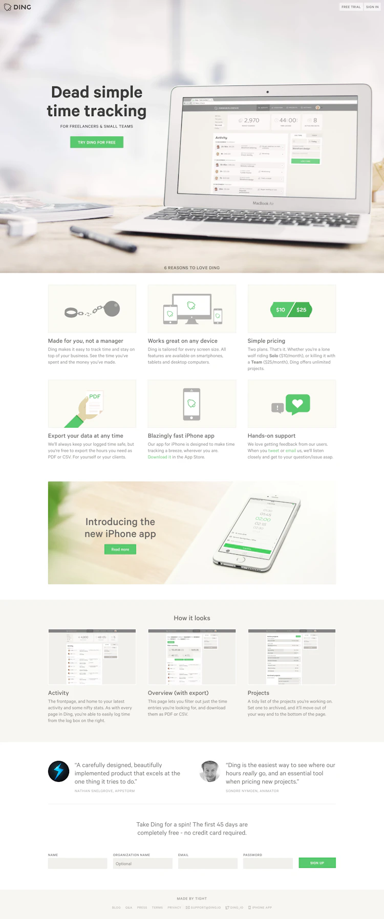 Ding Landing Page screenshot