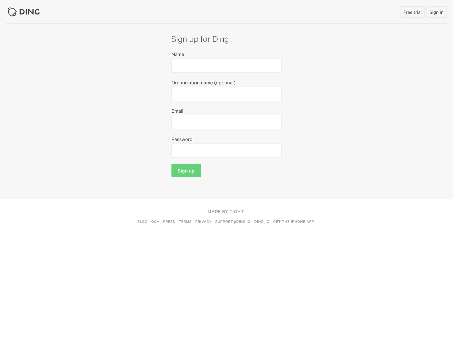 Ding Signup screenshot