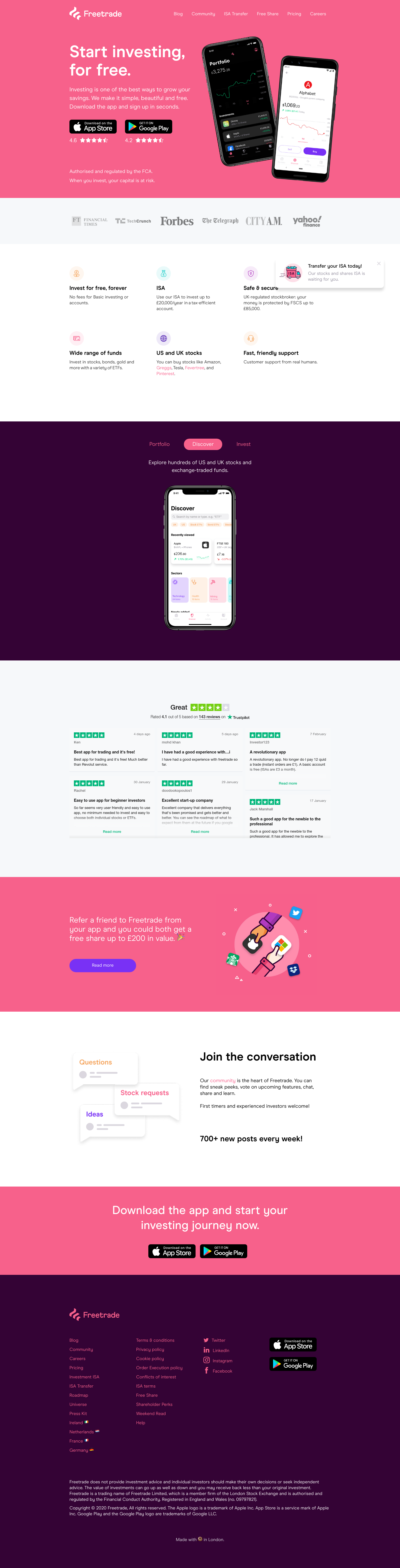 Freetrade Landing Page screenshot