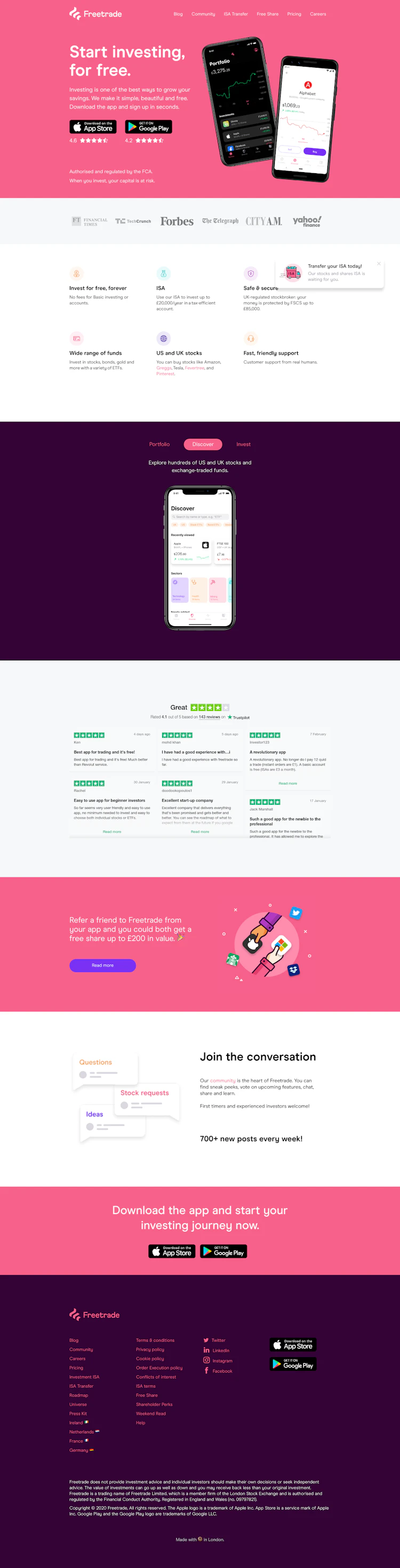 Freetrade Landing Page screenshot