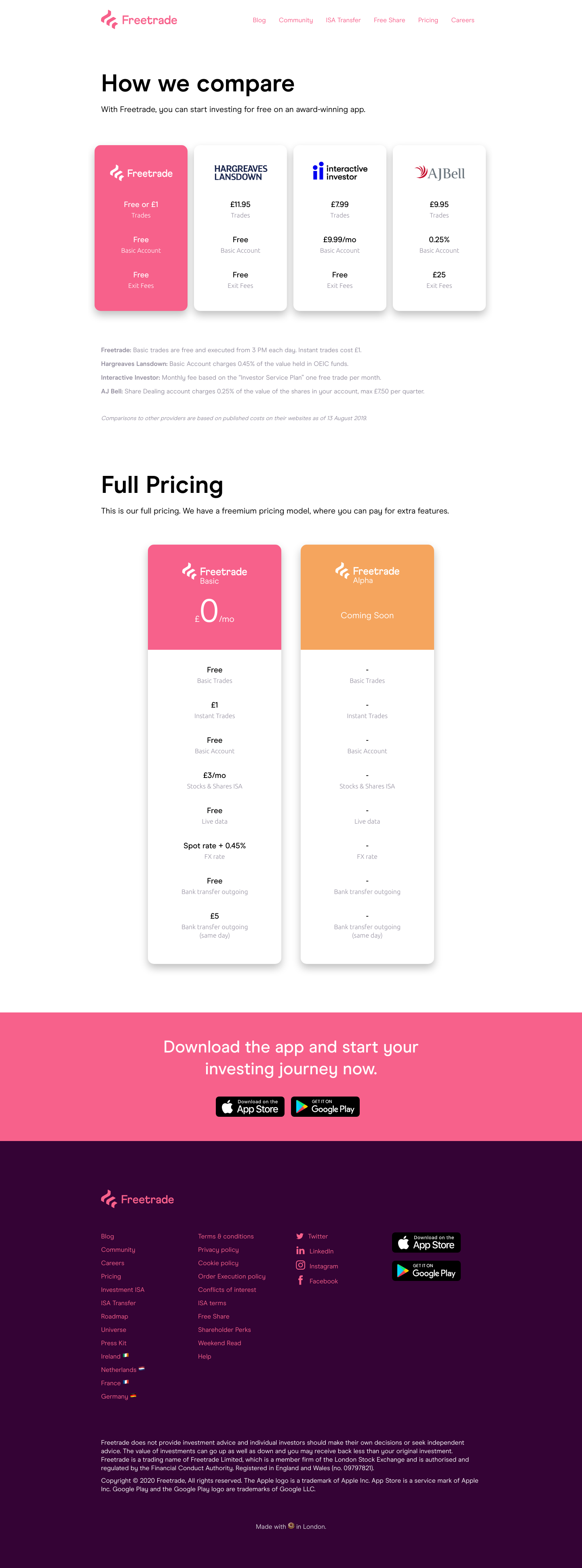 Freetrade Pricing screenshot