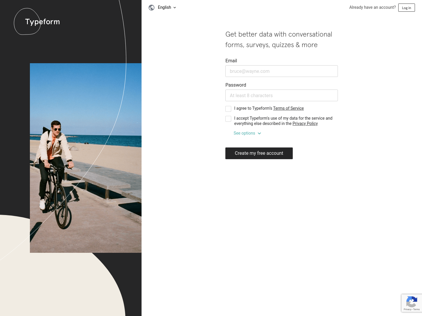 Typeform Signup screenshot