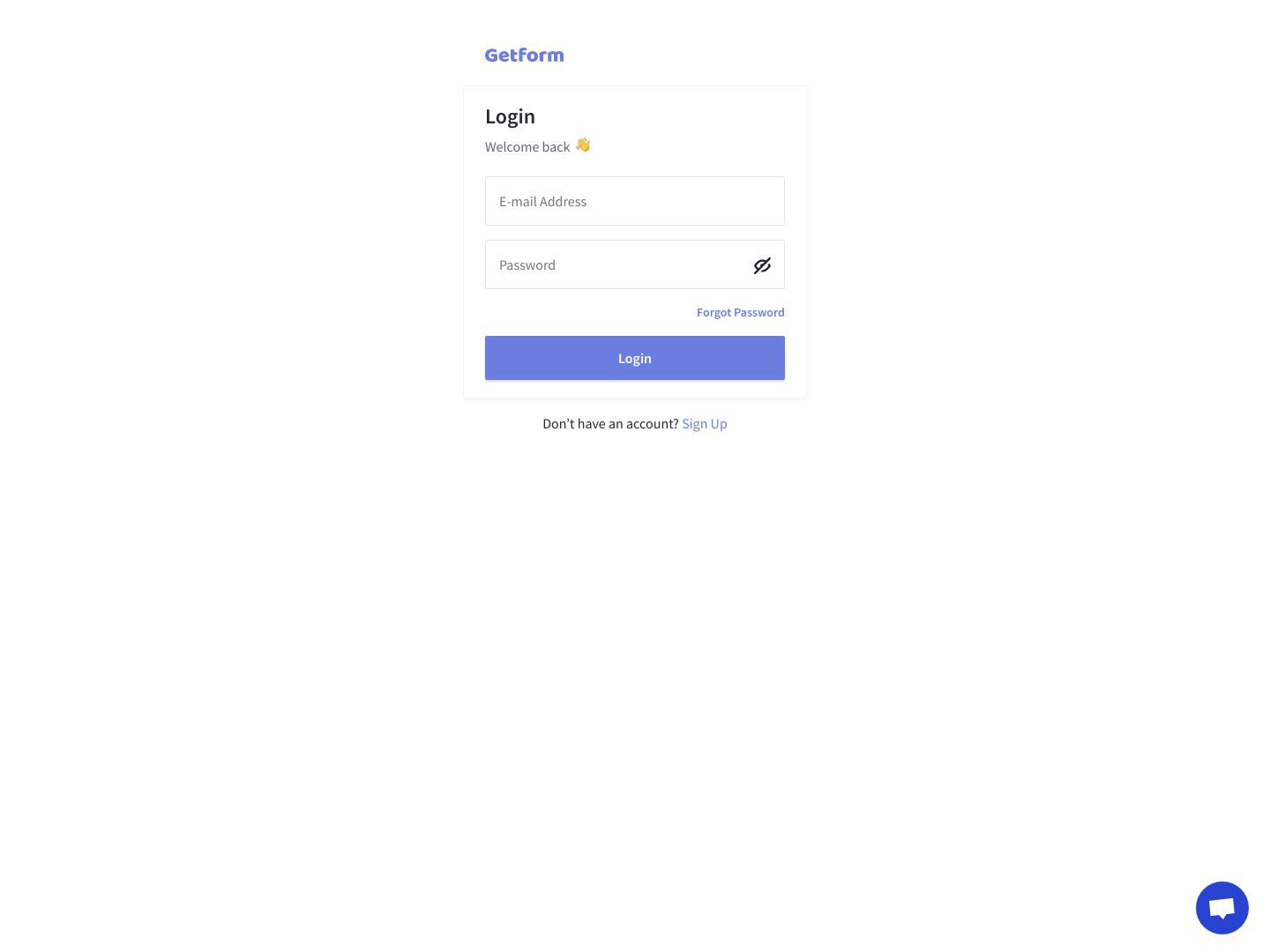 Getform Login screenshot