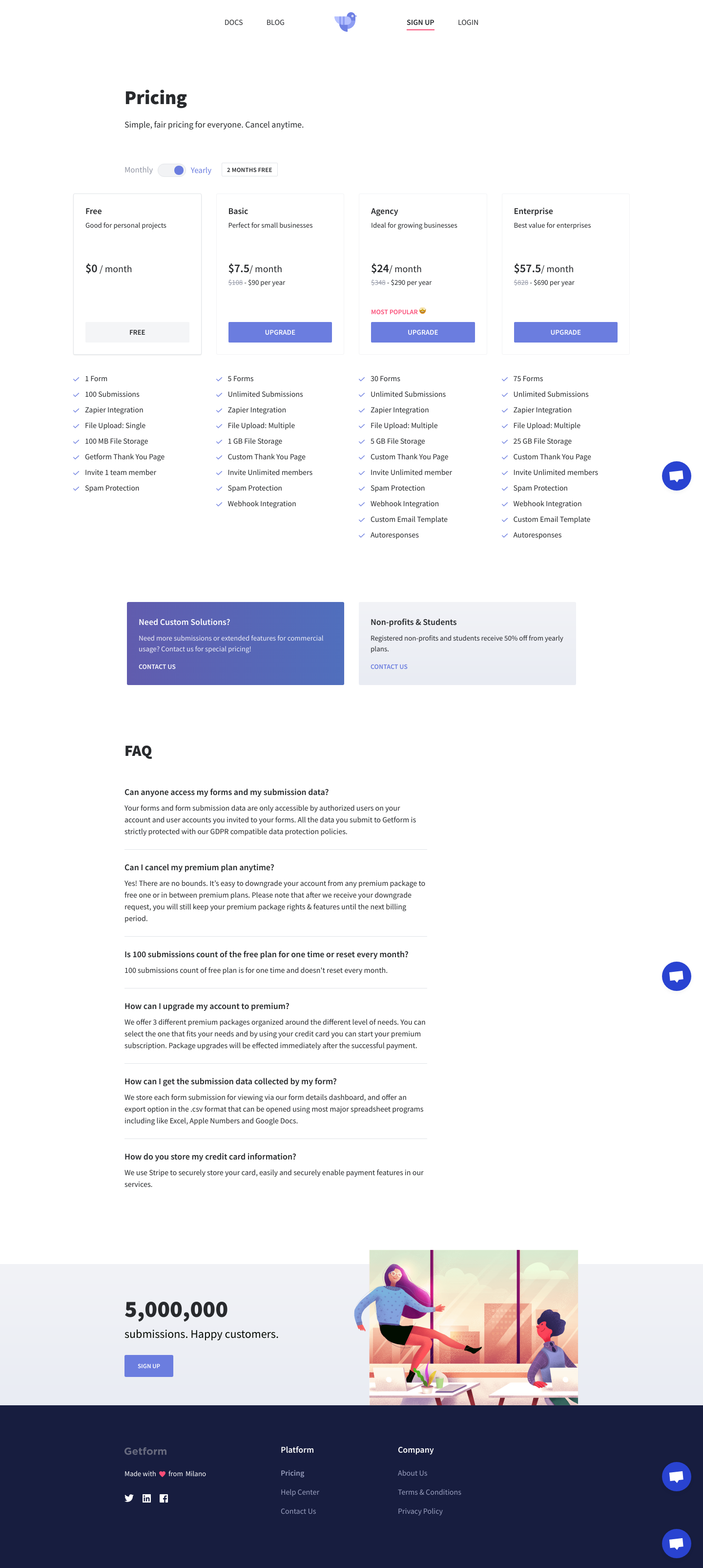 Getform Pricing screenshot