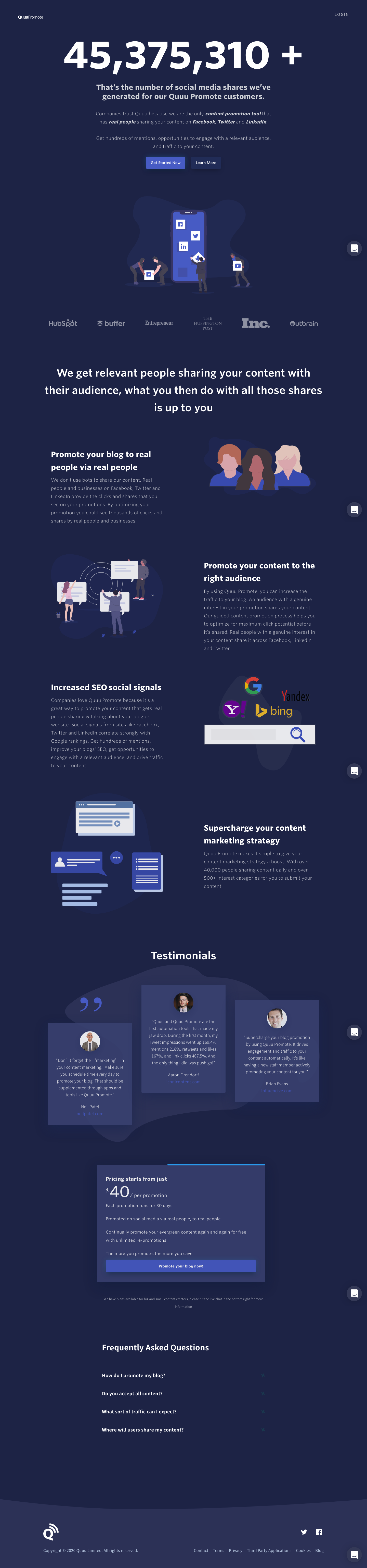 Quuupromote Landing Page screenshot
