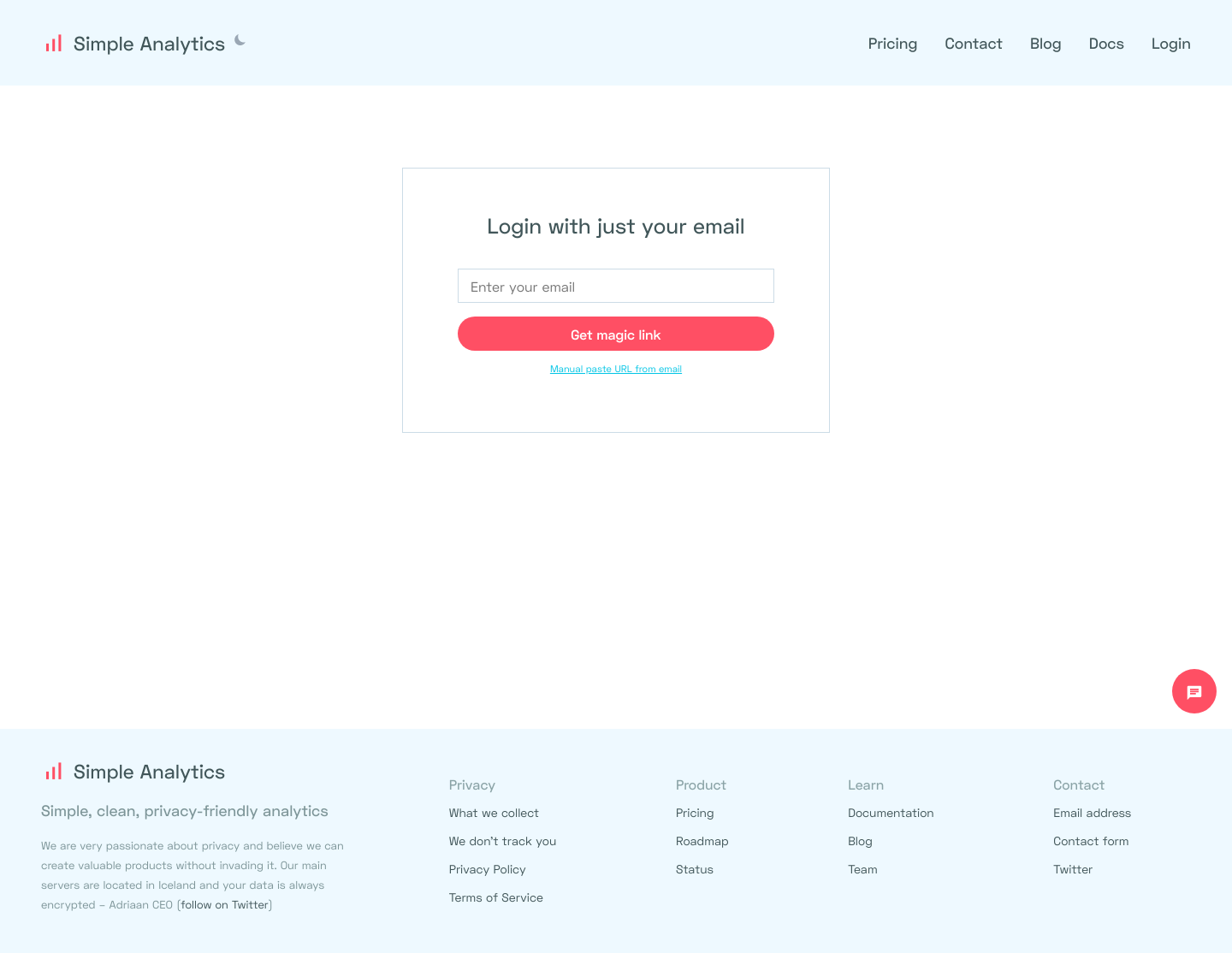 Simpleanalytics Login screenshot