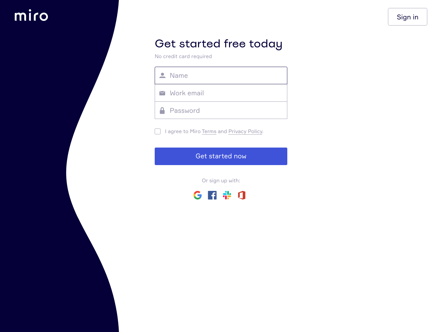 Realtimeboard Signup screenshot