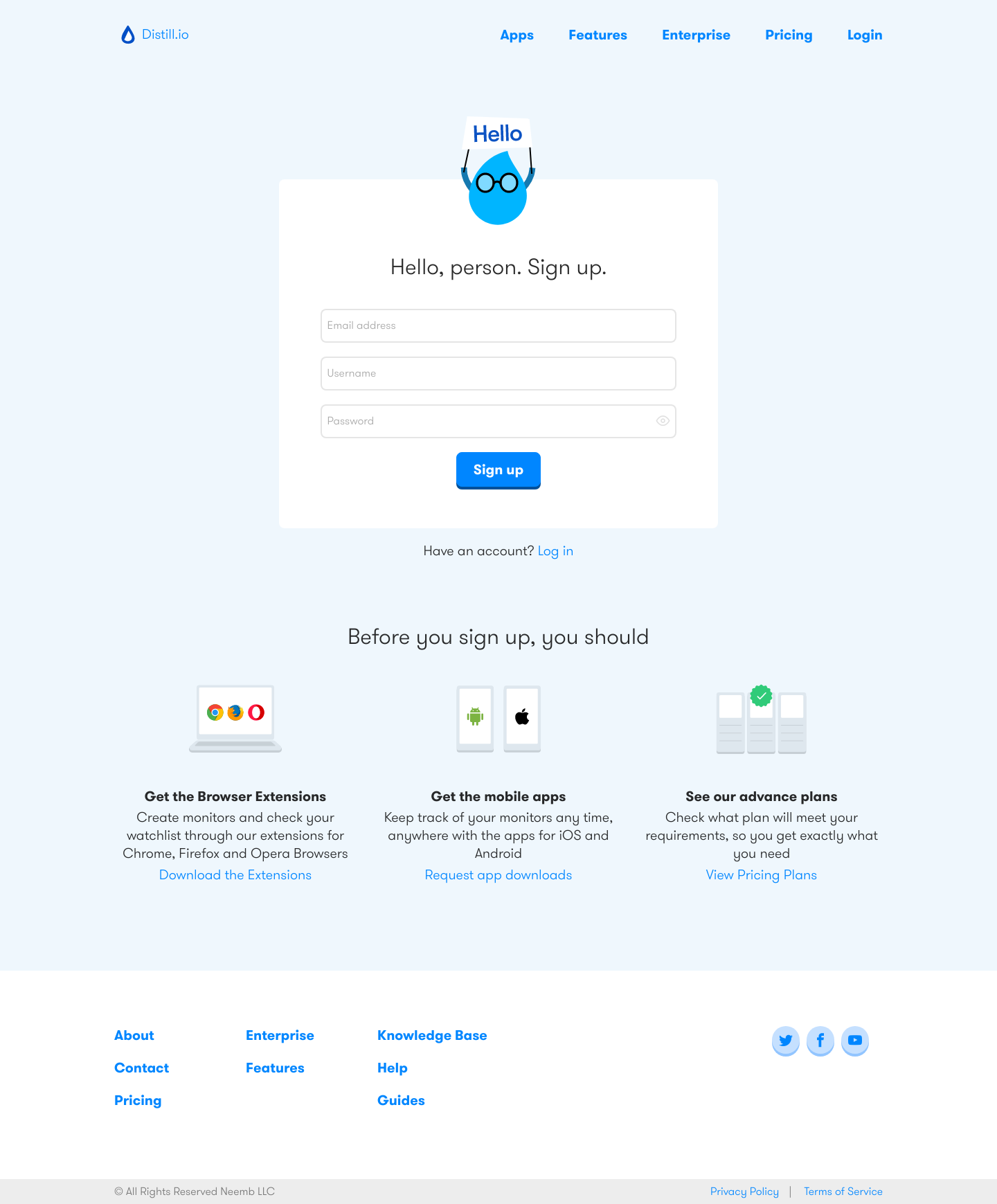 Distill Signup screenshot