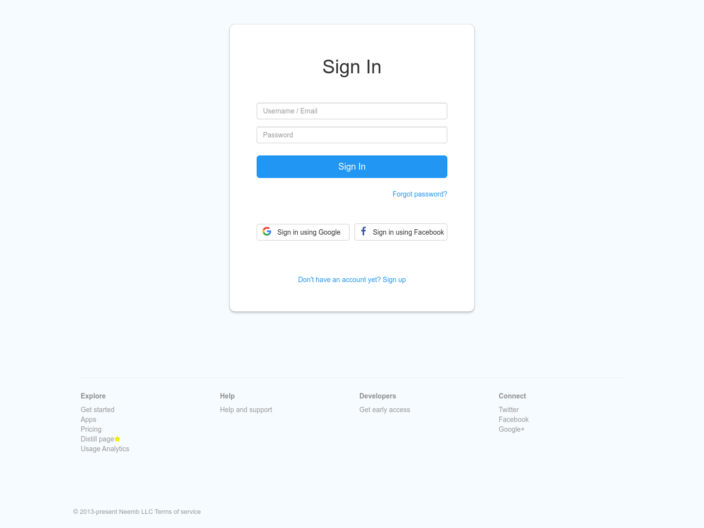 Distill Login screenshot