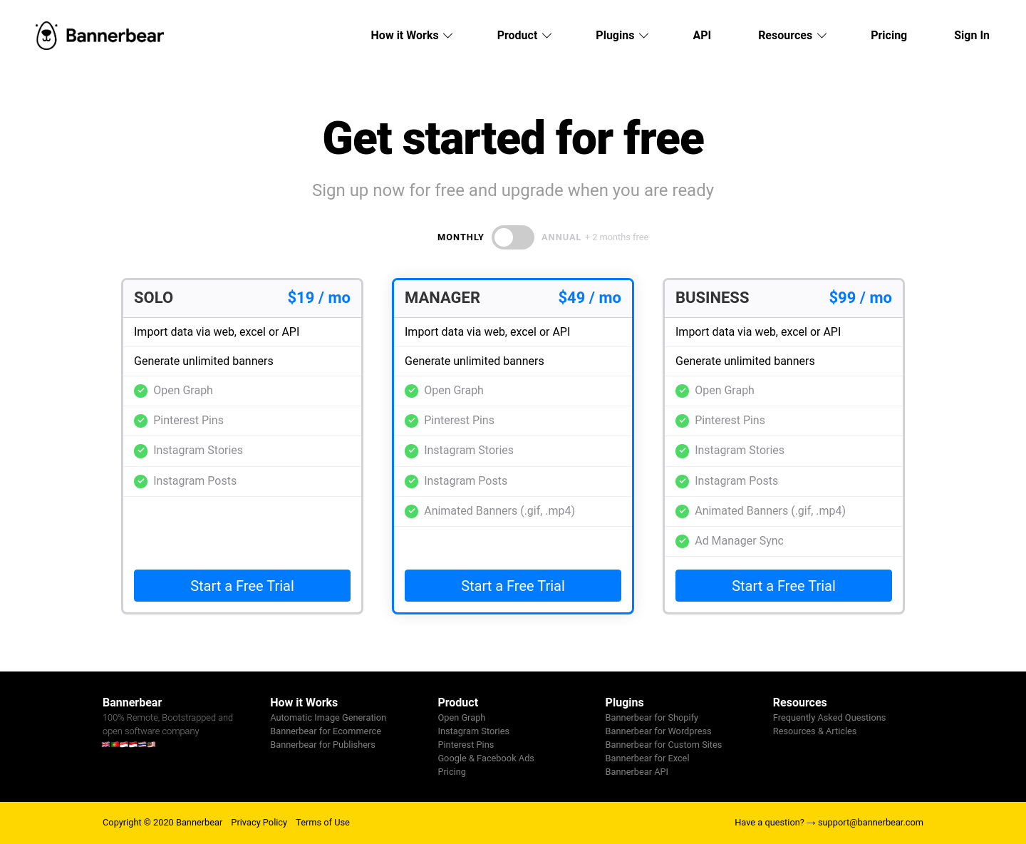 Bannerbear Pricing screenshot
