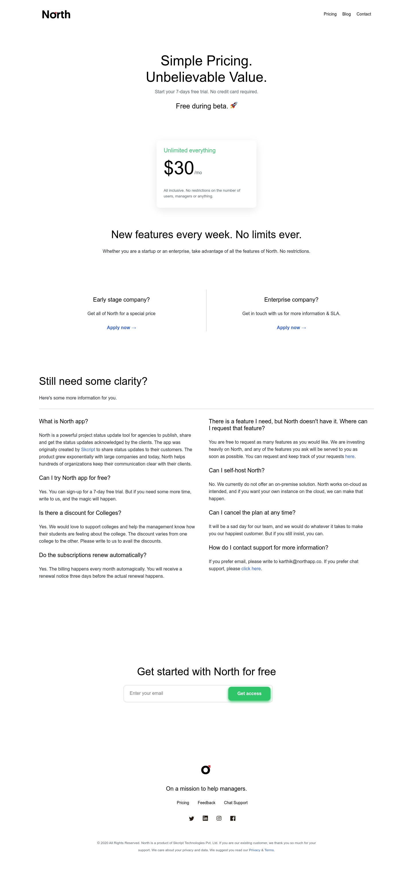Northapp Pricing screenshot