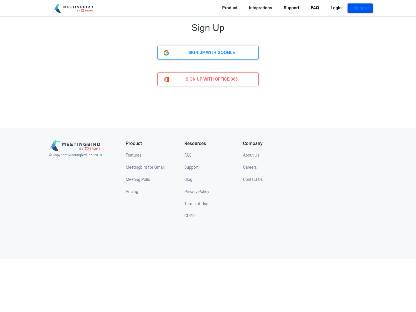 Meetingbird Signup screenshot
