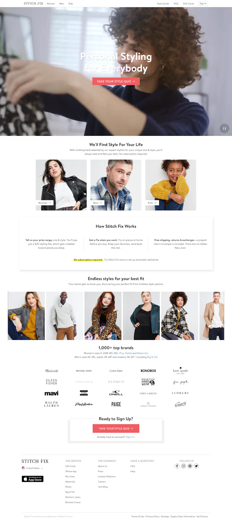 Stitchfix Landing Page screenshot