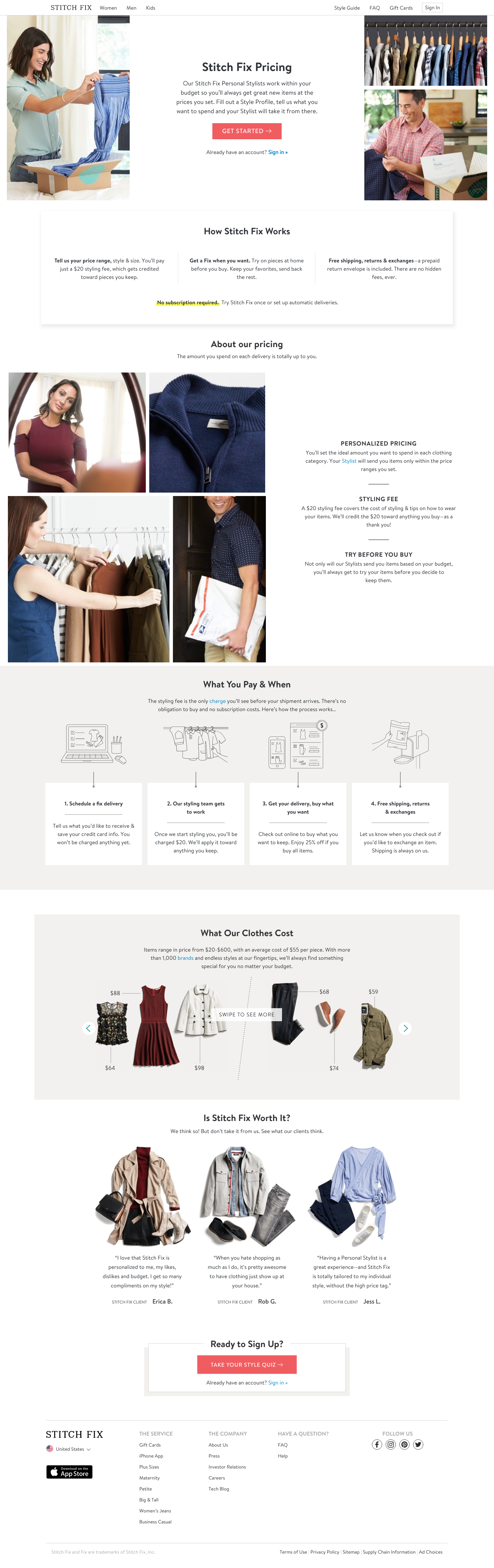 Stitchfix Pricing screenshot