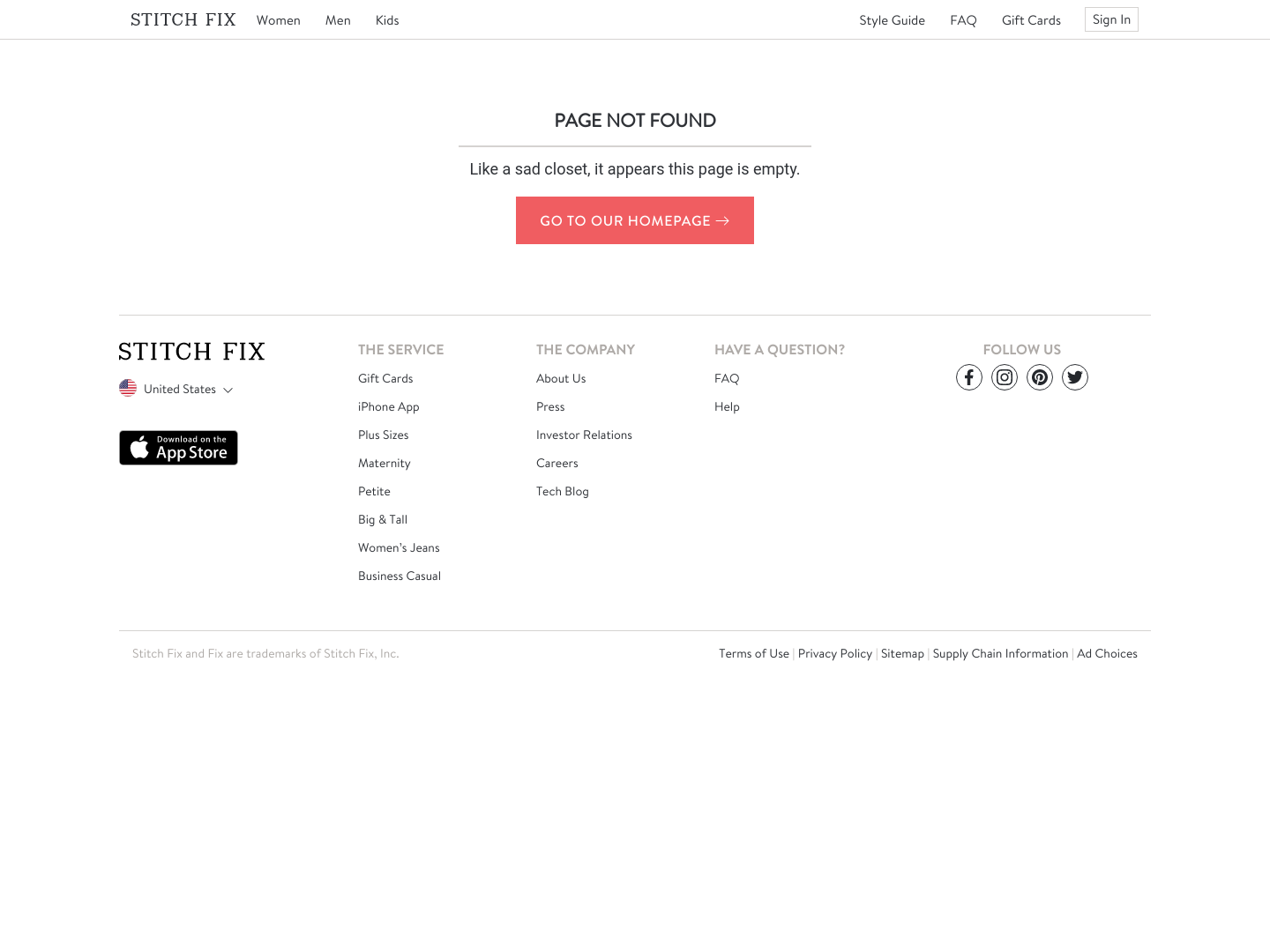 Stitchfix Notfound screenshot