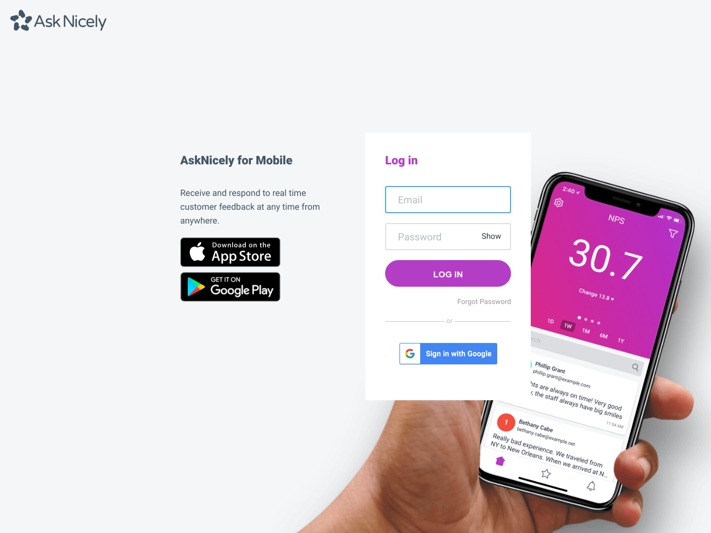 Asknicely Login screenshot