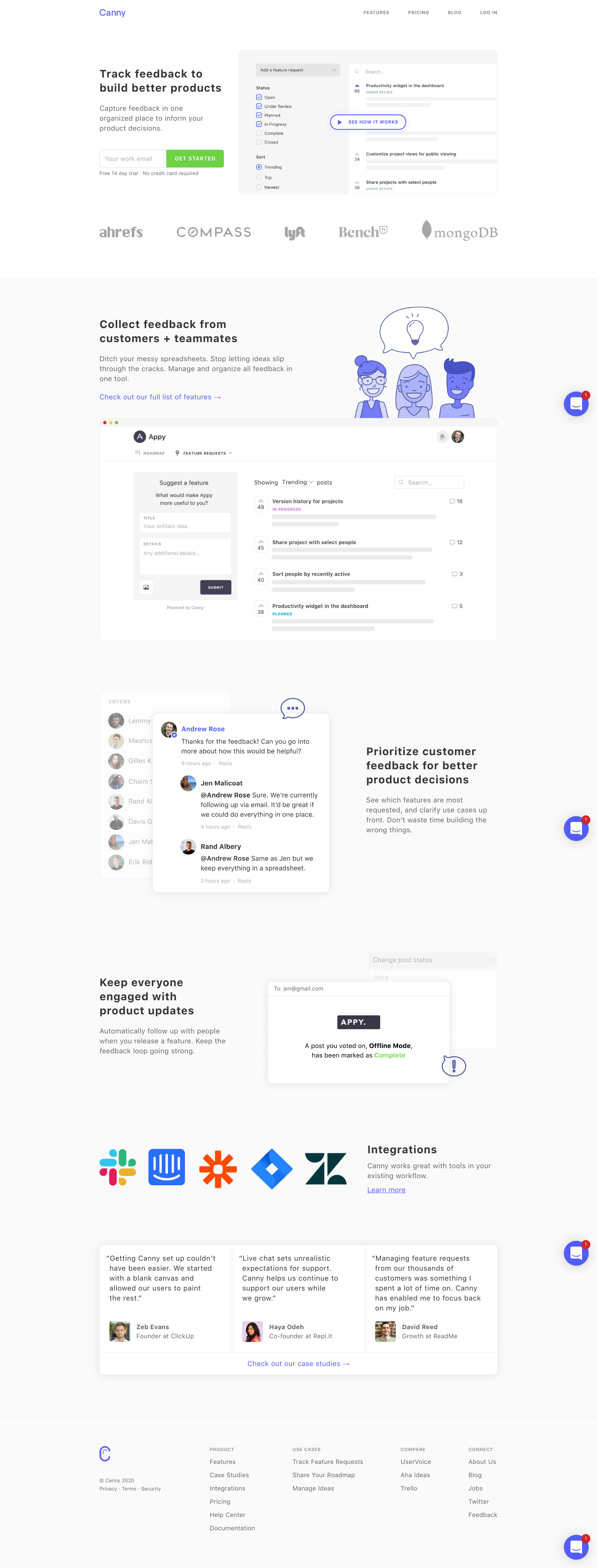 Canny Landing Page screenshot