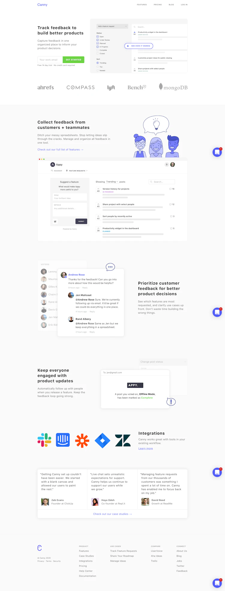 Canny Landing Page screenshot