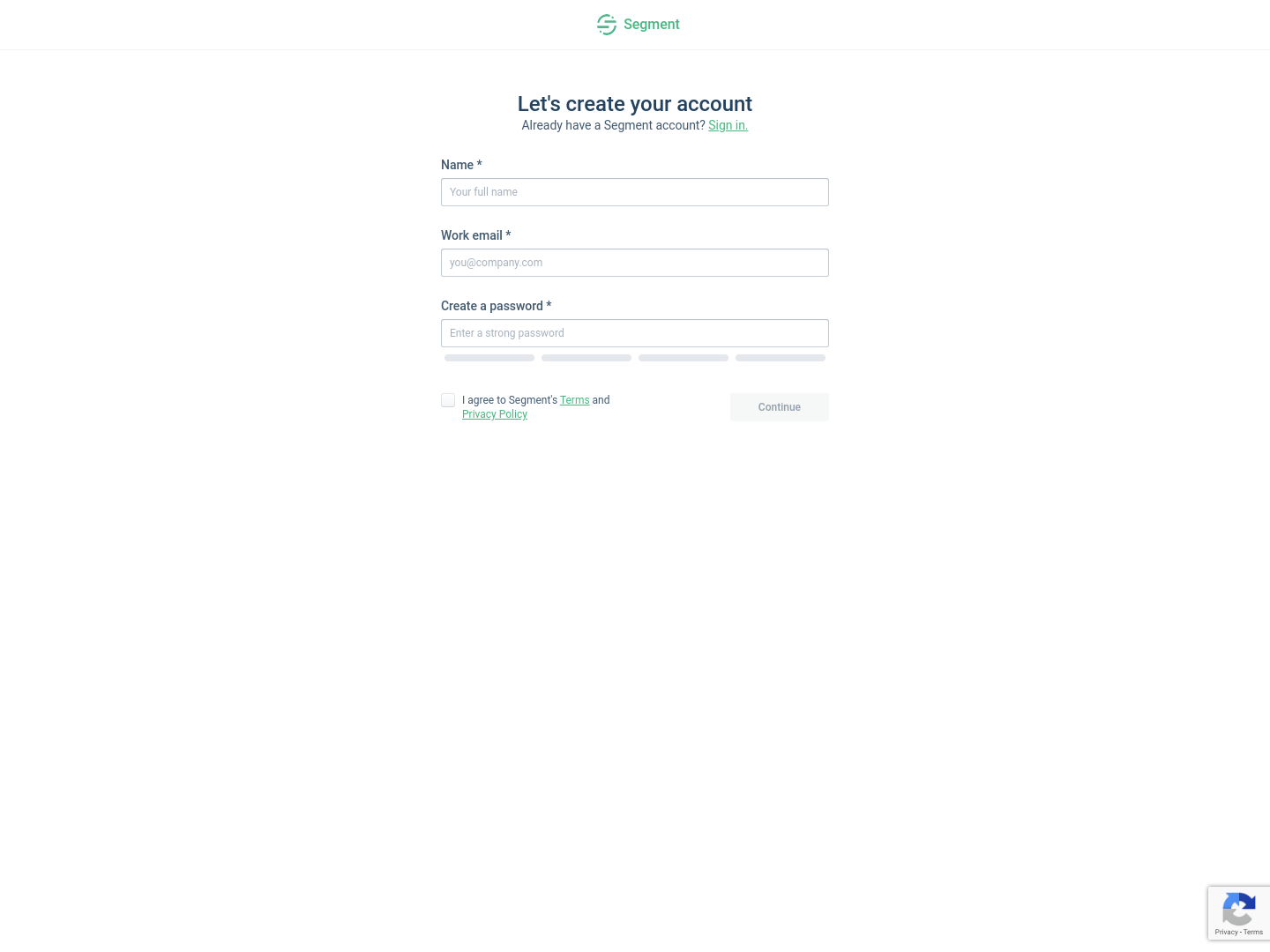 Segment Signup screenshot