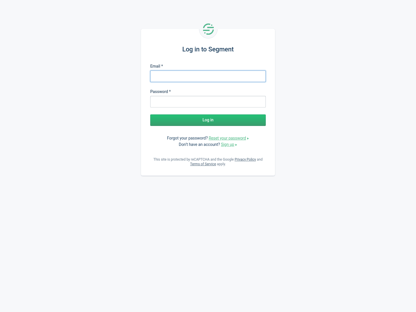 Segment Login screenshot