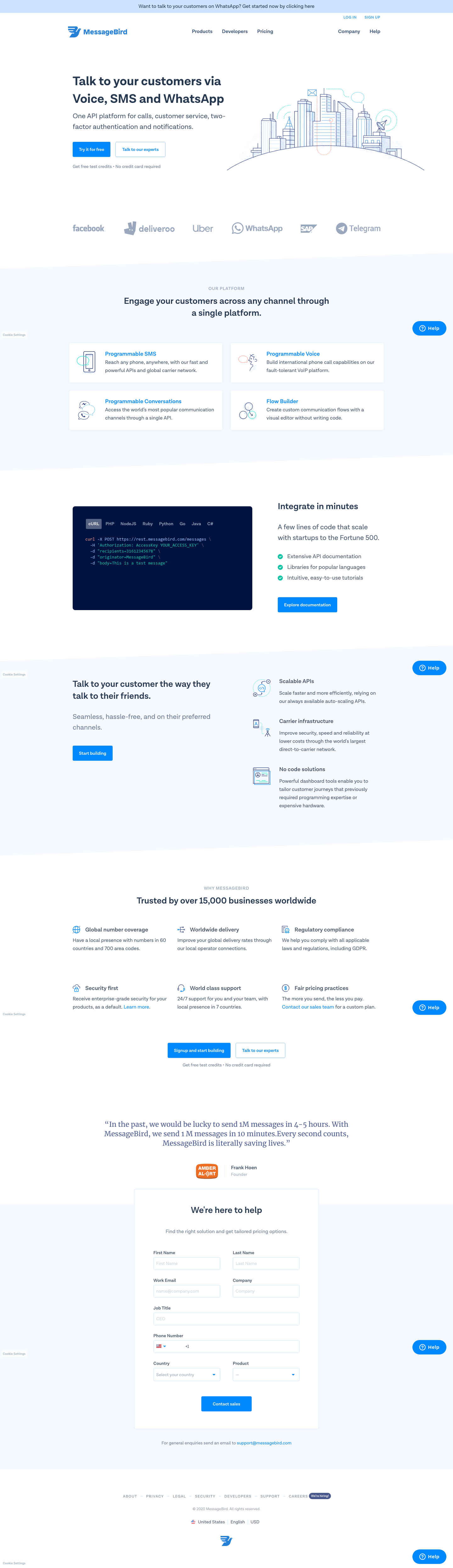 Messagebird Landing Page screenshot