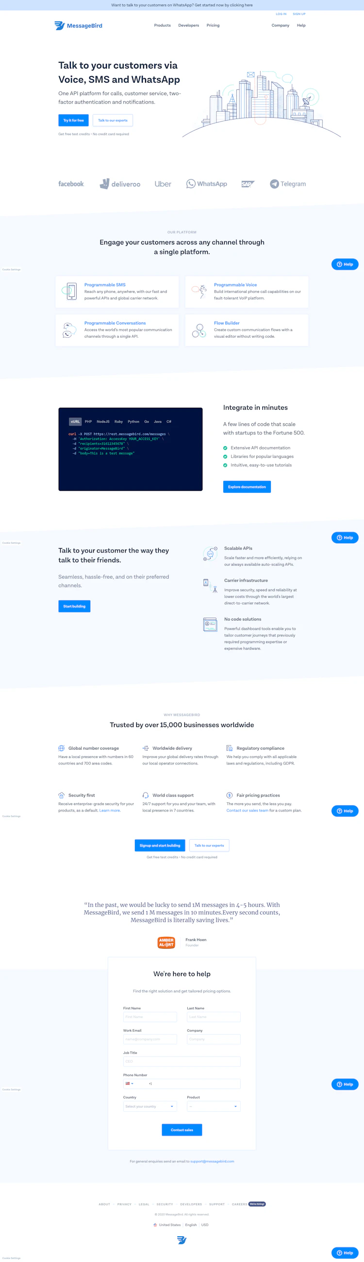 Messagebird Landing Page screenshot