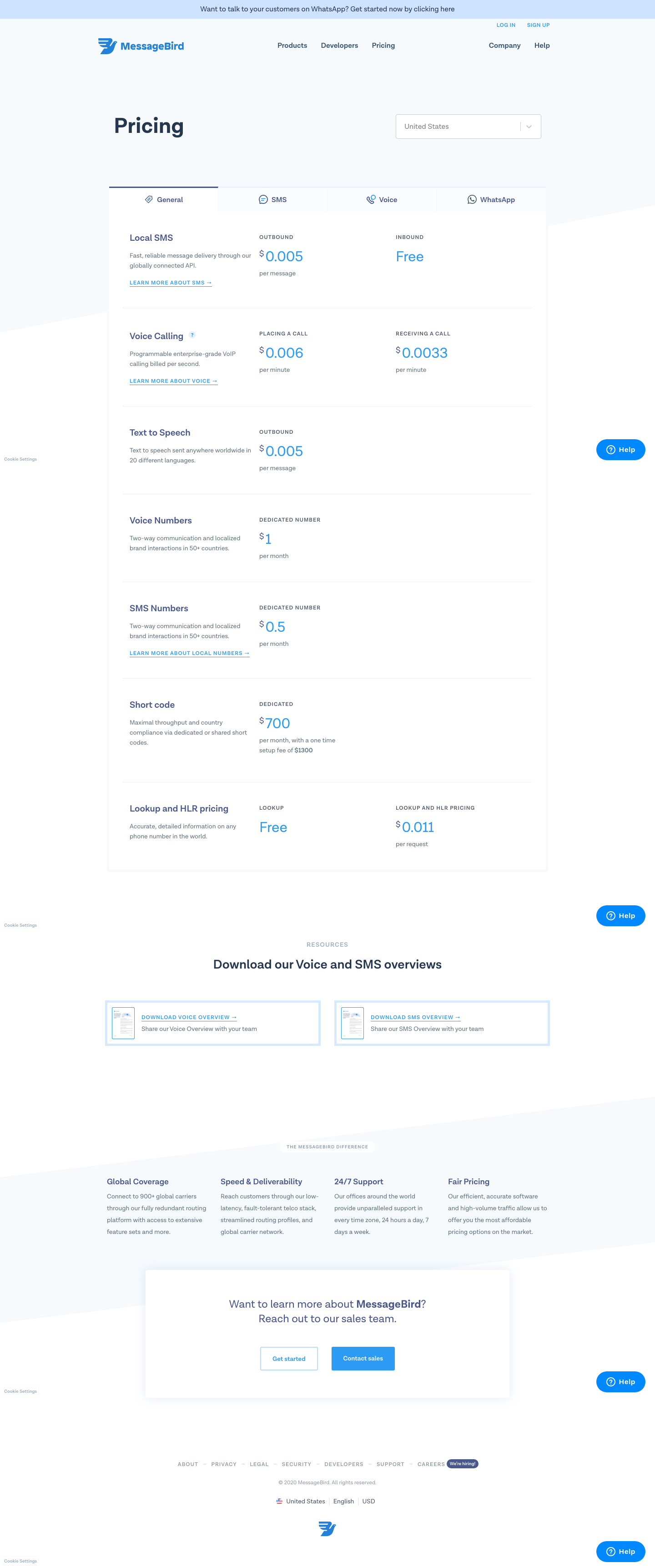 Messagebird Pricing screenshot