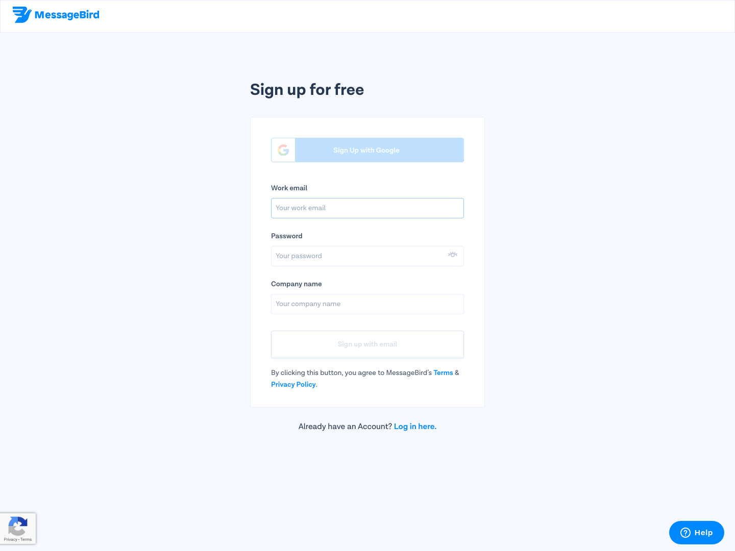 Messagebird Signup screenshot