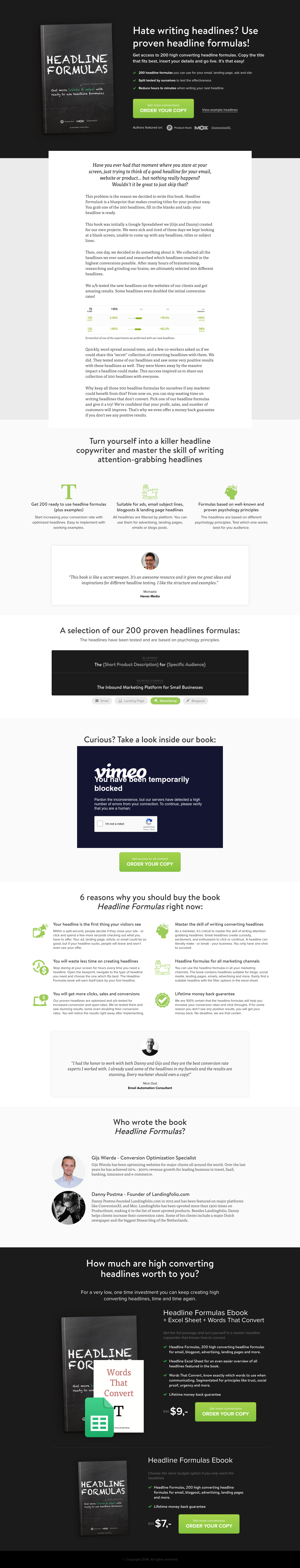 Headline Formulas Landing Page screenshot