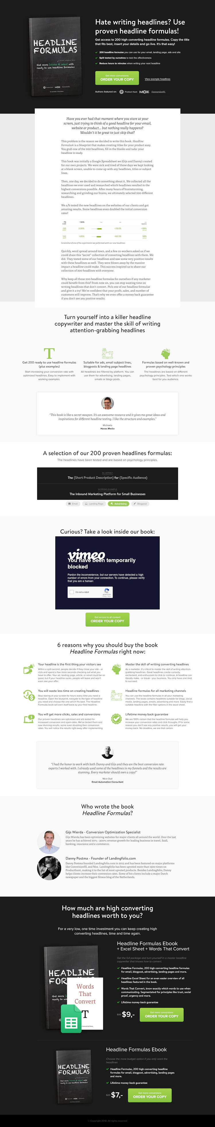 Headline Formulas Landing Page screenshot