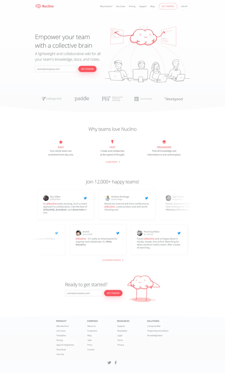 Nuclino Landing Page screenshot