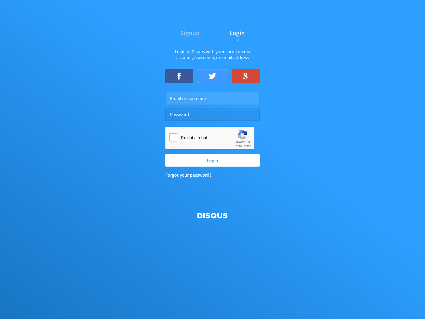 Disqus Login screenshot