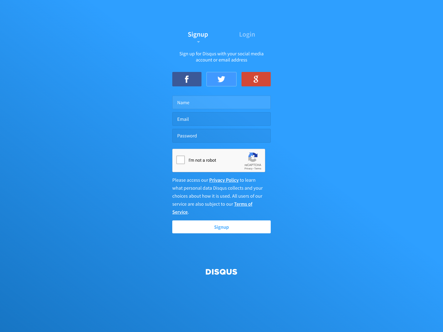 Disqus Signup screenshot