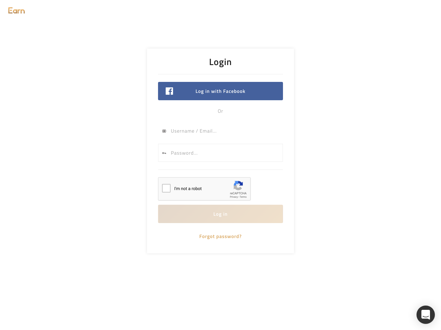 Earn Login screenshot