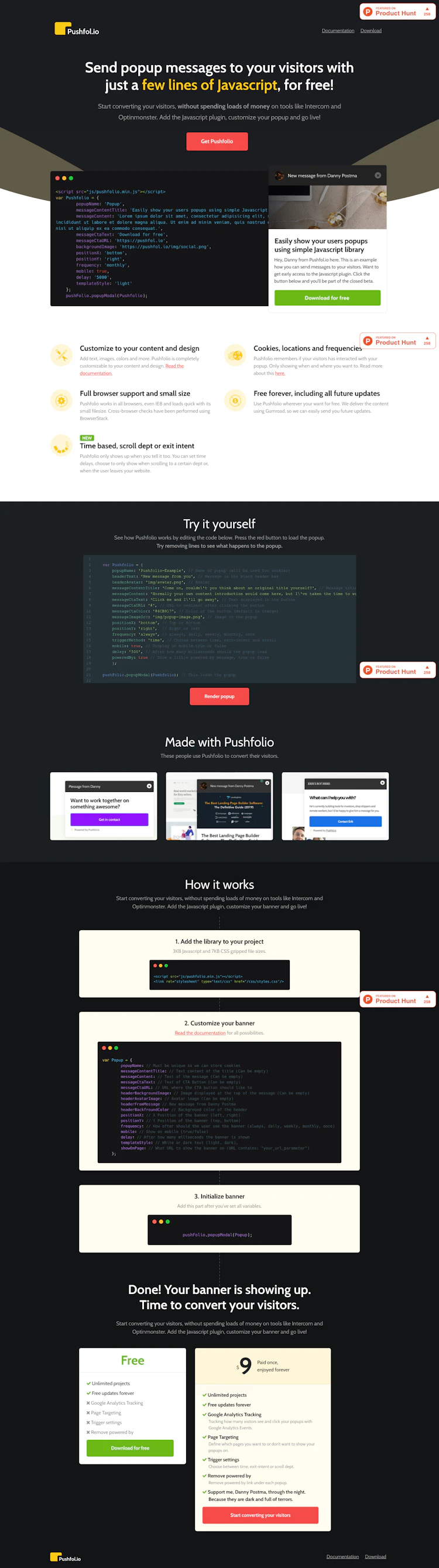 Pushfol Landing Page screenshot
