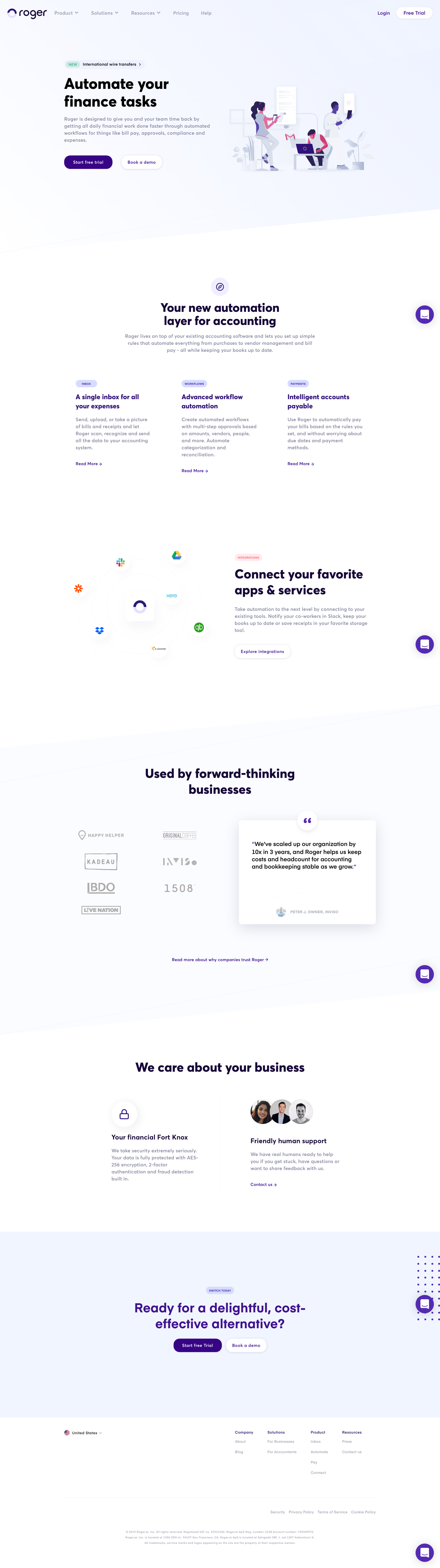 Roger Landing Page screenshot