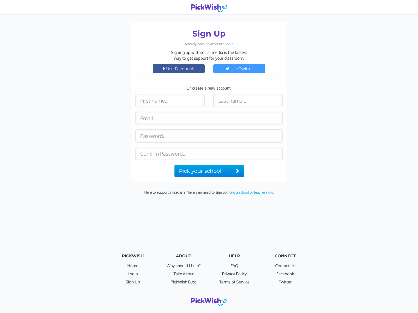 Mypickwish Signup screenshot